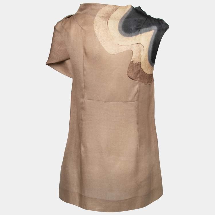 مملوكة مسبقًا Marni Brown & Black Print Silk Ruffled Detail Top M