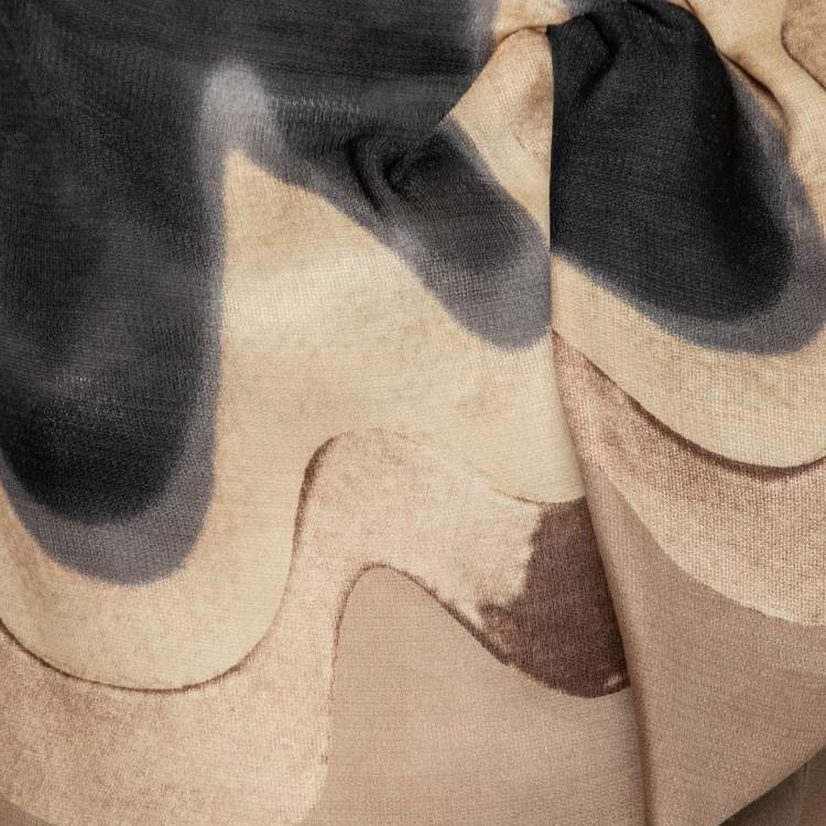 مملوكة مسبقًا Marni Brown & Black Print Silk Ruffled Detail Top M