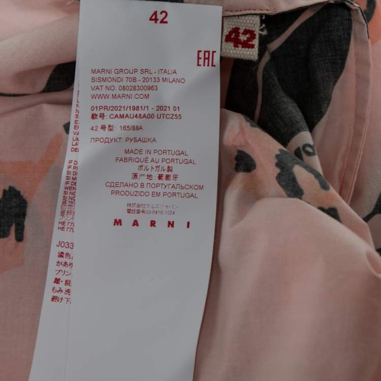 Pre Owned Marni Pink Floral Print Cotton Collarless Top M
