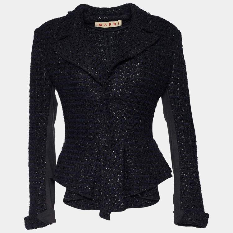 Pre Owned Marni Navy Blue Lurex Tweed Draped Peplum Jacket M
