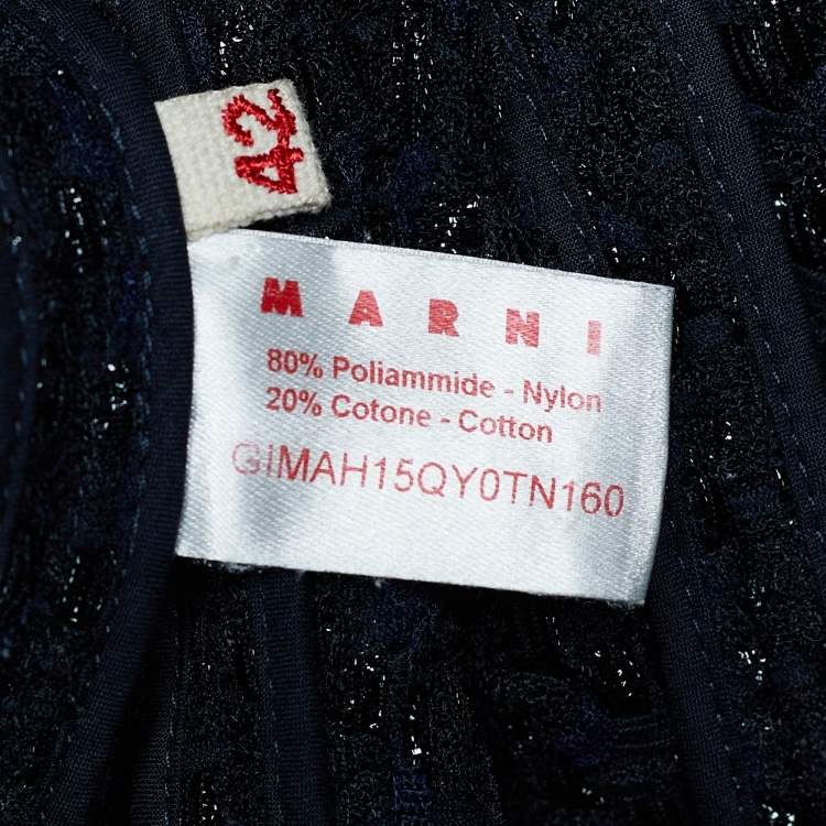 Pre Owned Marni Navy Blue Lurex Tweed Draped Peplum Jacket M