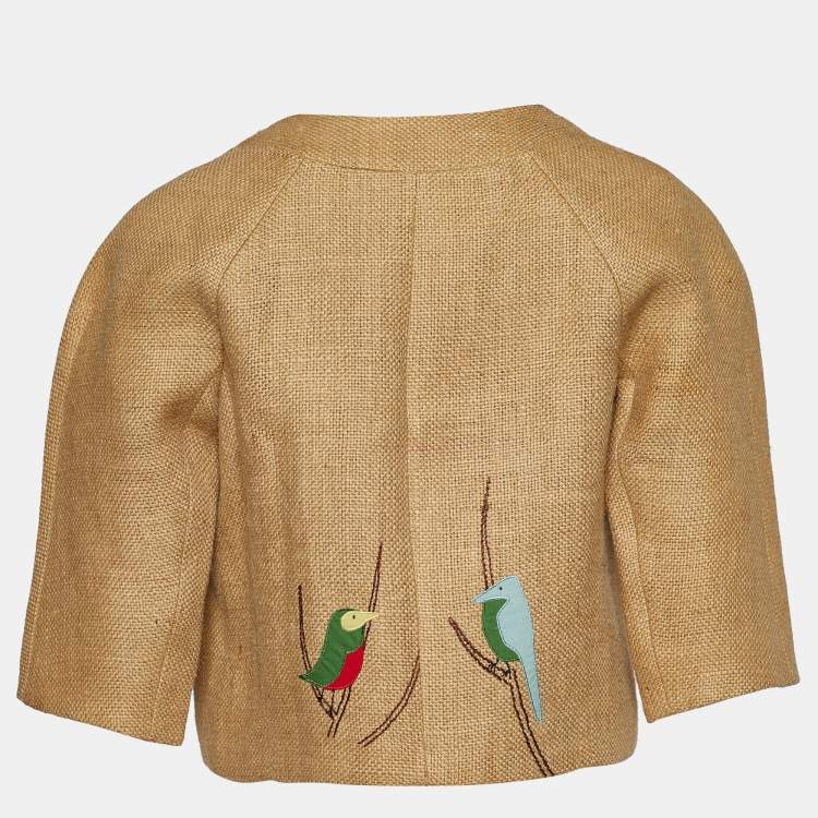 مملوكة مسبقًا Marni Beige Jute Bird Appliqued Open Front Jacket M