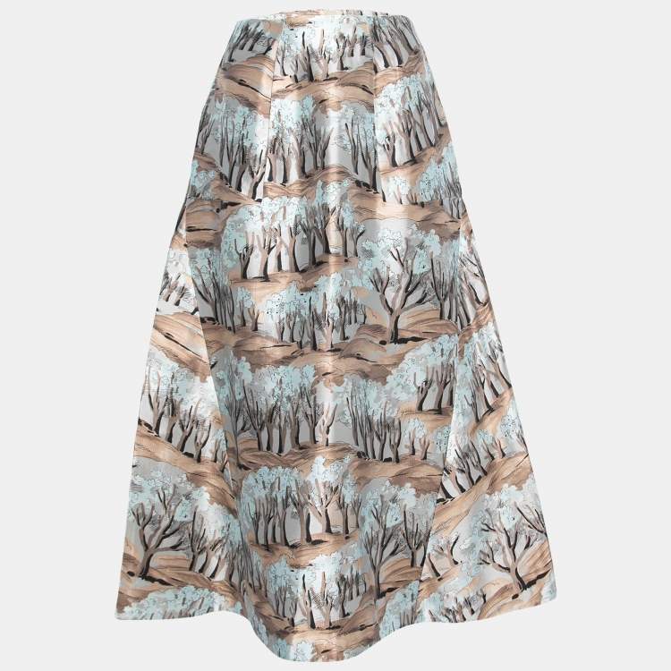 Pre Owned Marni Light Blue Printed Satin Midi Skirt M