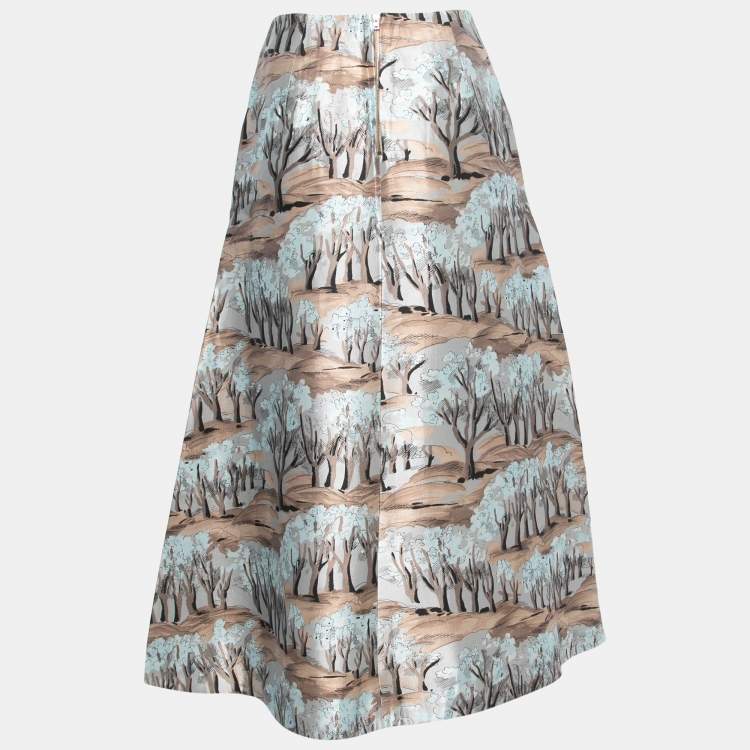 Pre Owned Marni Light Blue Printed Satin Midi Skirt M