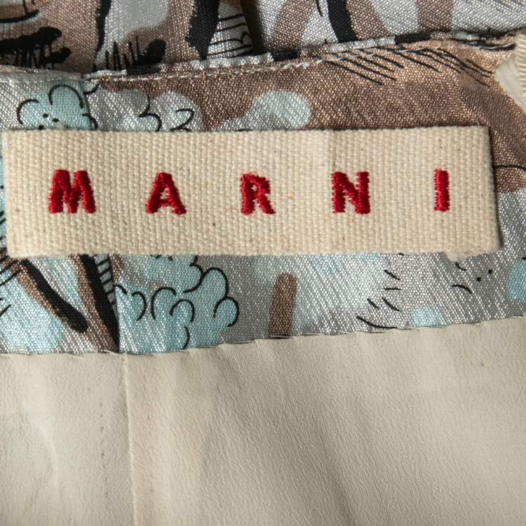Pre Owned Marni Light Blue Printed Satin Midi Skirt M