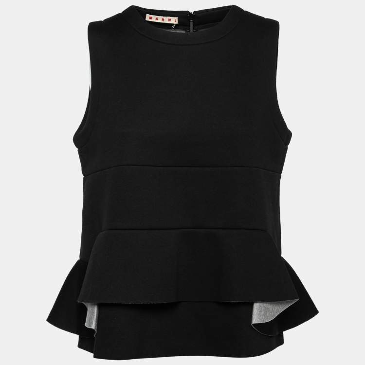 Marni Black Neoprene Asymmetric Peplum Top M Marni The Luxury Closet