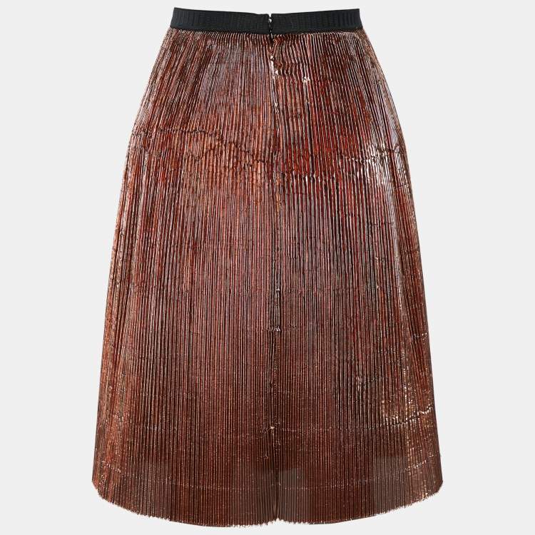 Pre Owned Marni Brown Metallic Pleated Skirt S