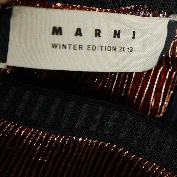 Pre Owned Marni Brown Metallic Pleated Skirt S