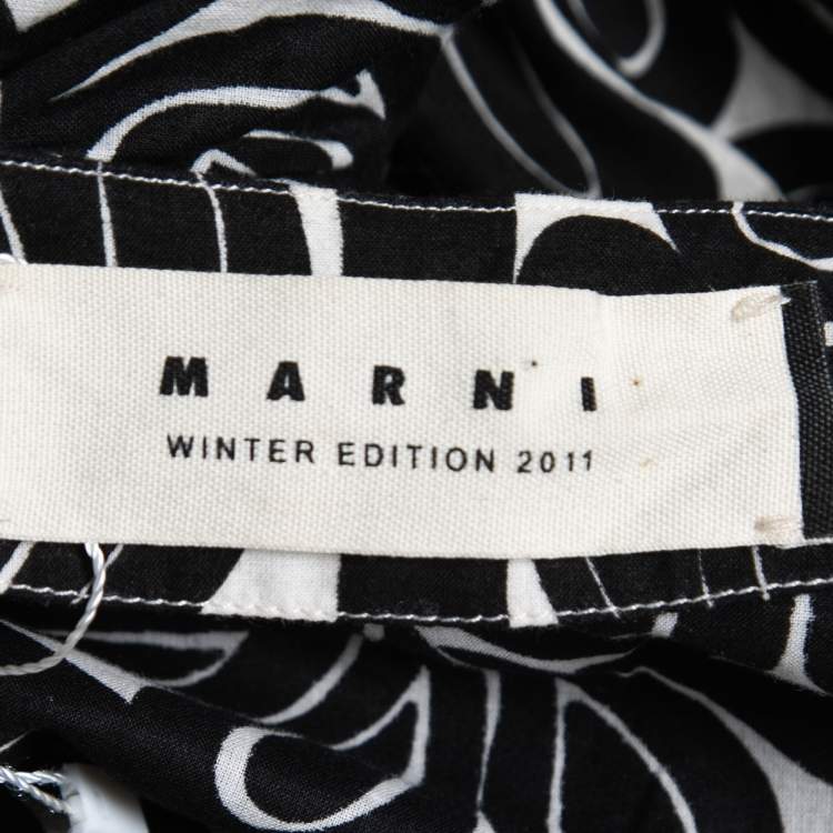 Pre Owned Marni Black Printed Cotton Ruffled Trim Detail Button Front Shirt S