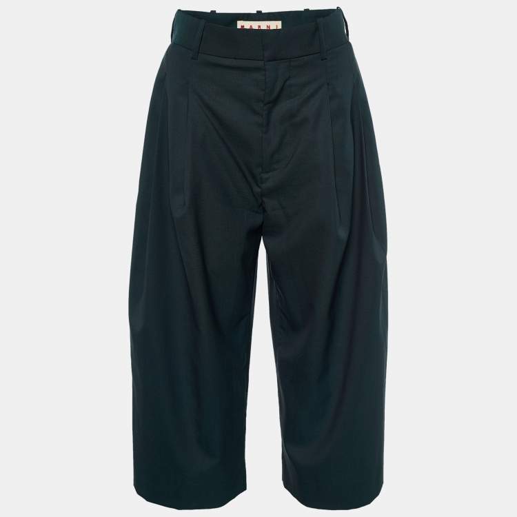 Pre Owned Marni Dark Green Wool Pleated Culottes S