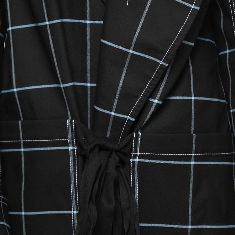 Pre Owned Marni Black Windowpane Check Tie-Front Coat S