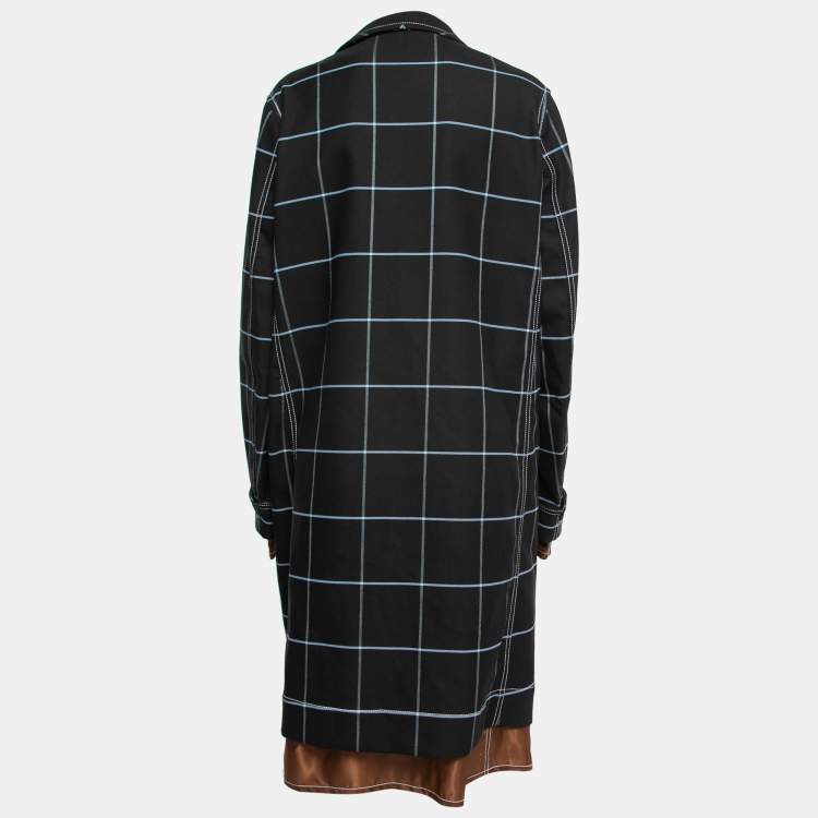 Pre Owned Marni Black Windowpane Check Tie-Front Coat S