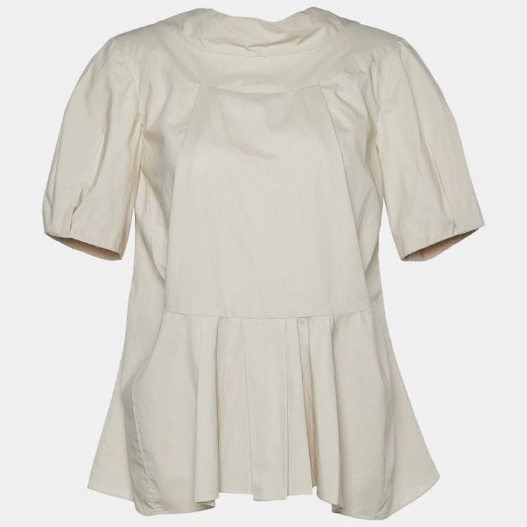 Pre Owned Marni Beige Cotton Box Pleated Bow Neck Top S