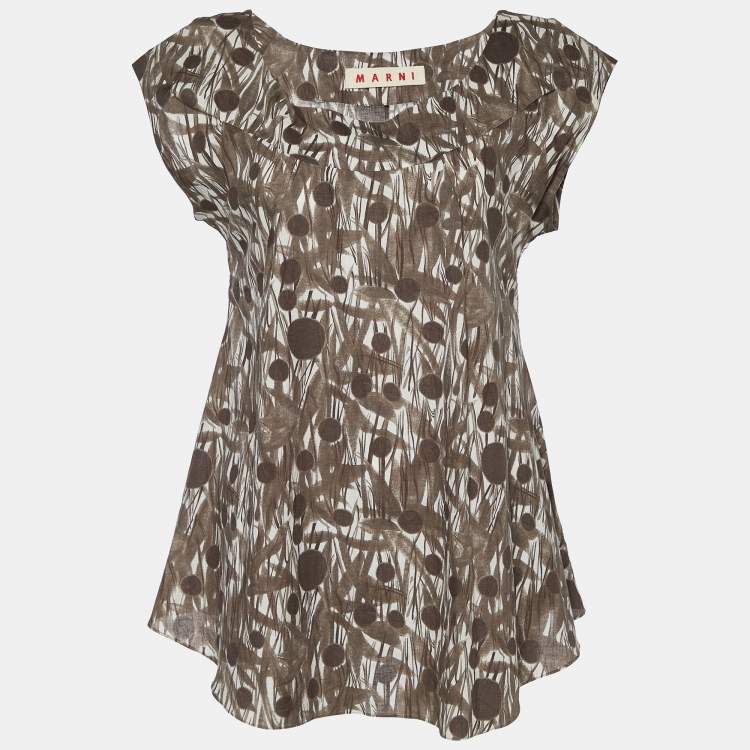 Pre Owned Marni Brown Printed Cotton Sleeveless Top M