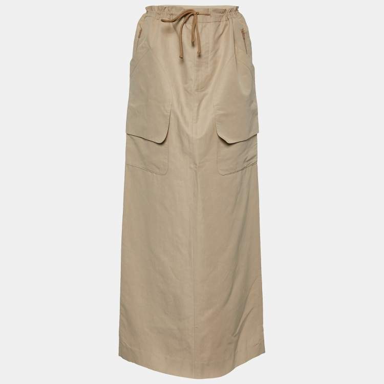 Pre Owned Marni Beige Cotton Blend Drawstring Waist Maxi Skirt M