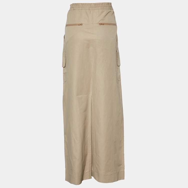Pre Owned Marni Beige Cotton Blend Drawstring Waist Maxi Skirt M