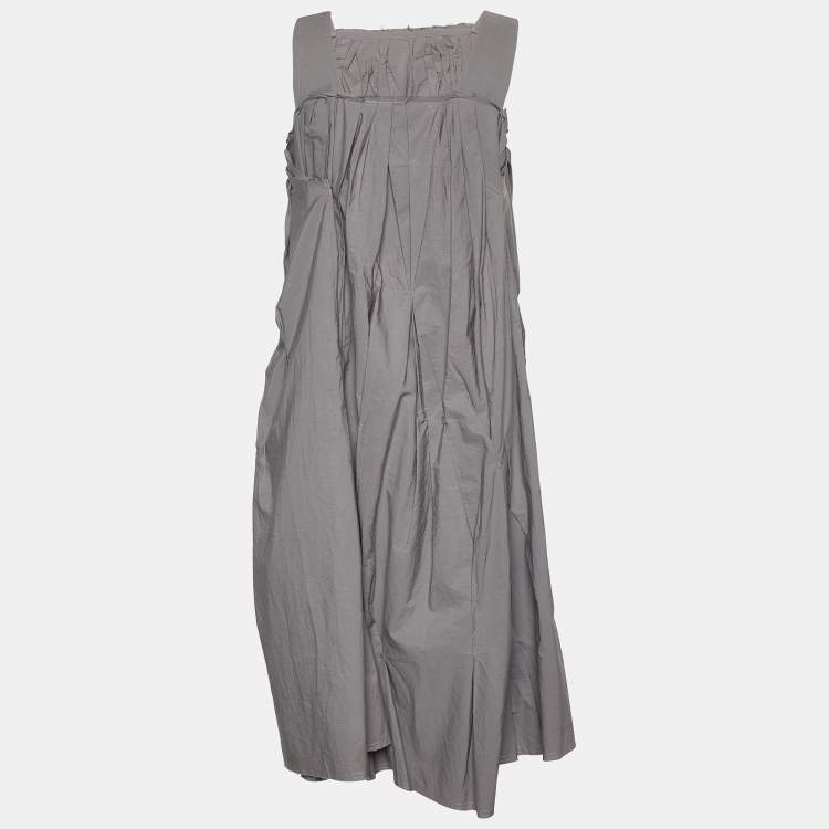 Pre Owned Marni Grey Cotton Fray Detail Pleated Sleeveless Dress S