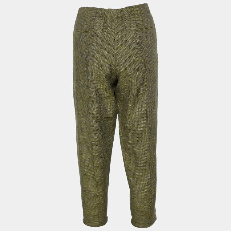 Pre Owned Marni Green Textured Cotton Cropped Pants S