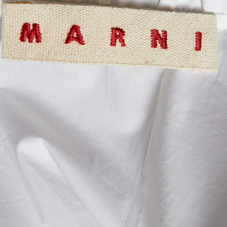 Pre Owned Marni White Cotton Ruffle Detail Top S