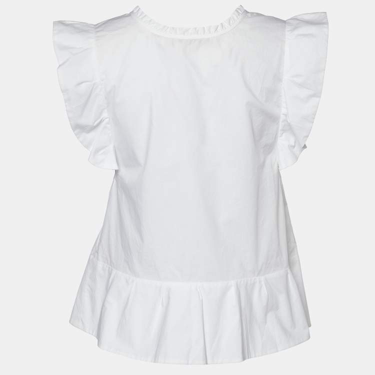 Pre Owned Marni White Cotton Ruffle Detail Top S