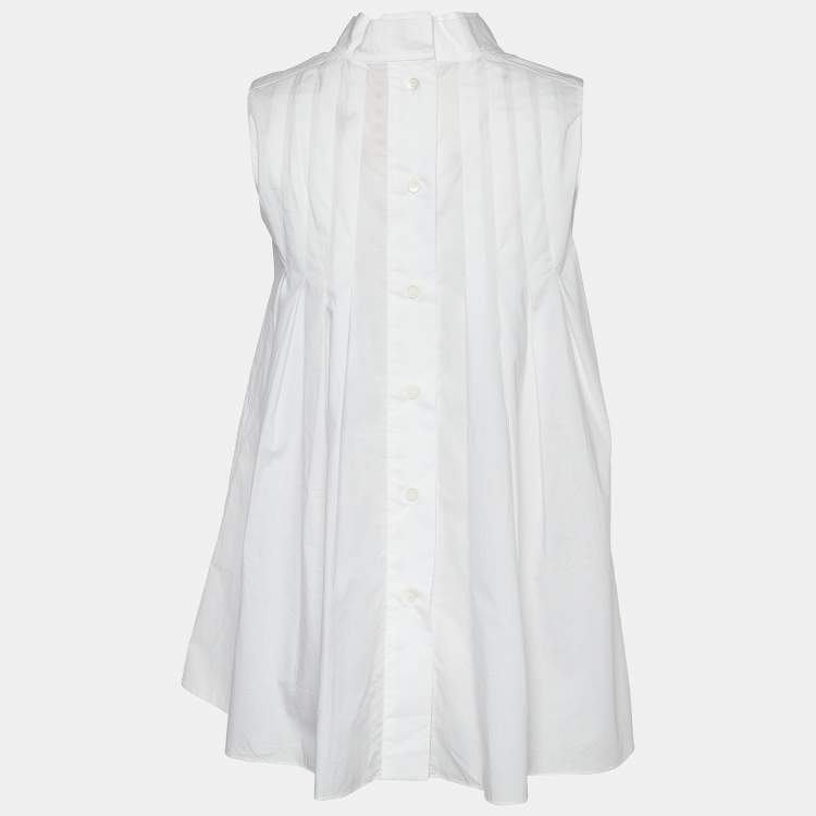 Pre Owned Marni White Cotton Pleated Button Detail Sleeveless Top S