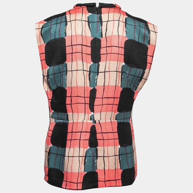 Pre Owned Marni Multicolor Printed Silk Crepe Keyhole Cutout Top M