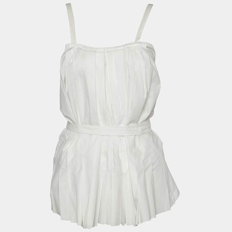 Pre Owned Marni White Cotton Pleated Tie Detail Top M