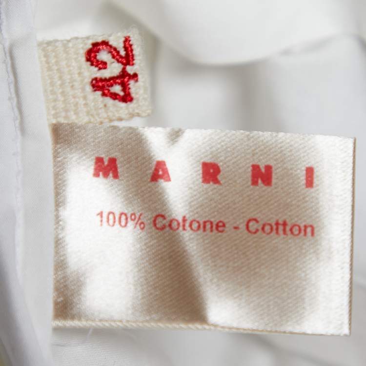 Pre Owned Marni White Cotton Pleated Tie Detail Top M