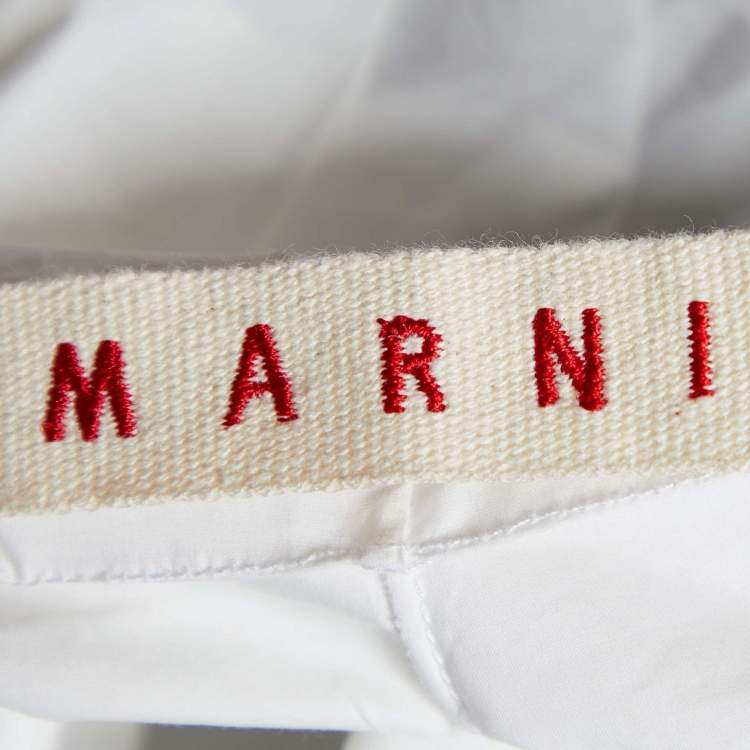 Pre Owned Marni White Cotton Pleated Tie Detail Top M