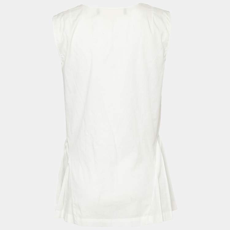 Pre Owned Marni White Cotton Pleated Hem Tank Top S