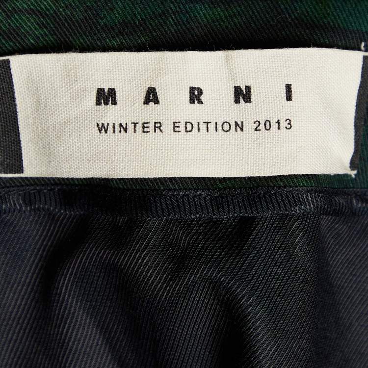 Pre Owned Marni Dark Green Printed Cotton Button Front Cropped Jacket S