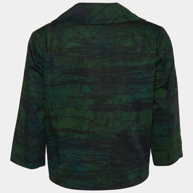 Pre Owned Marni Dark Green Printed Cotton Button Front Cropped Jacket S