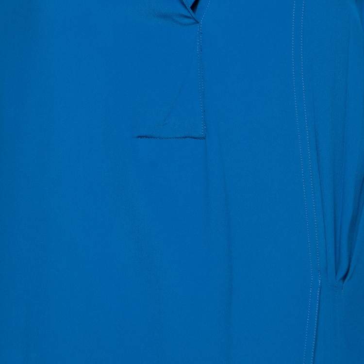 Pre Owned Marni Blue Crepe Pleated Collared Midi Dress S