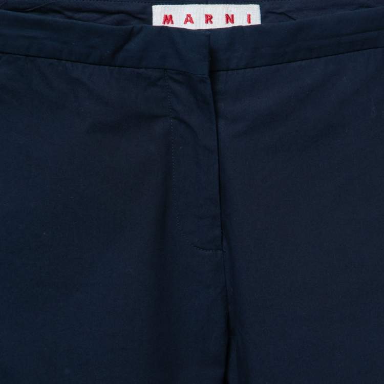 Pre Owned Marni Navy Blue Cotton Straight-Leg Trousers S