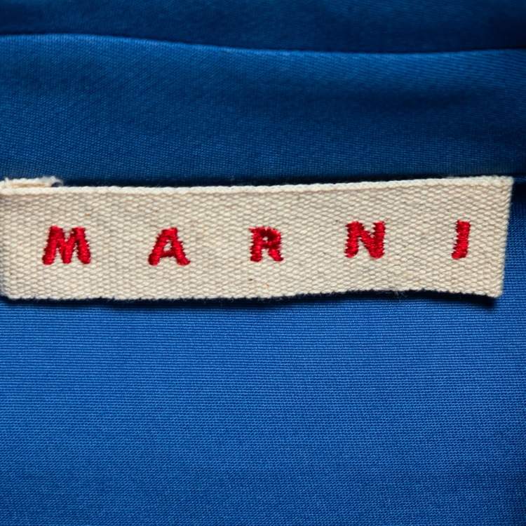 Pre Owned Marni Blue Cotton Concealed Button Collared Top M