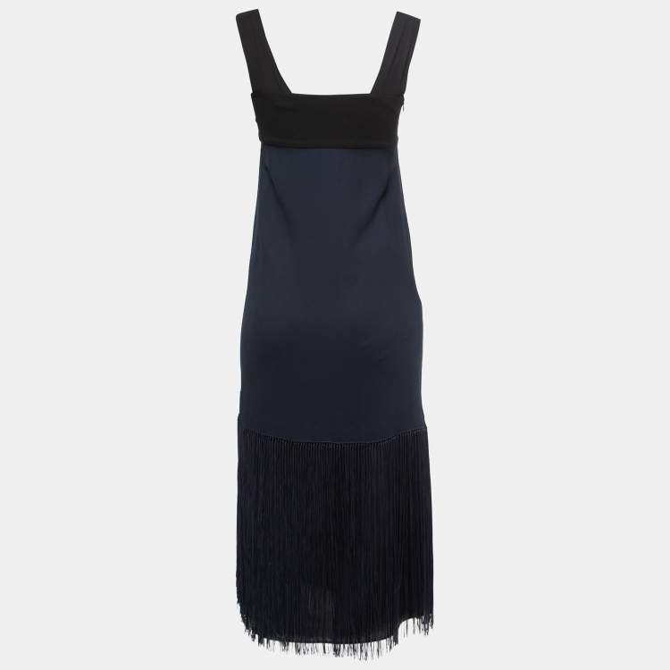 Pre Owned Marni Black/Blue Crepe Sleeveless Fringe Dress S