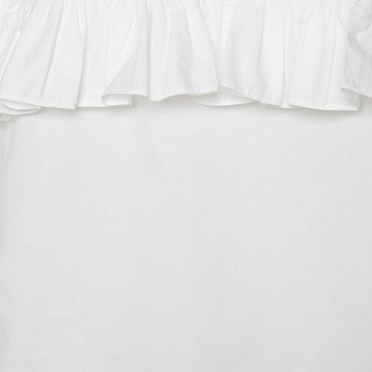 Pre Owned Marni White Cotton Ruffle Detail V-Neck Top L