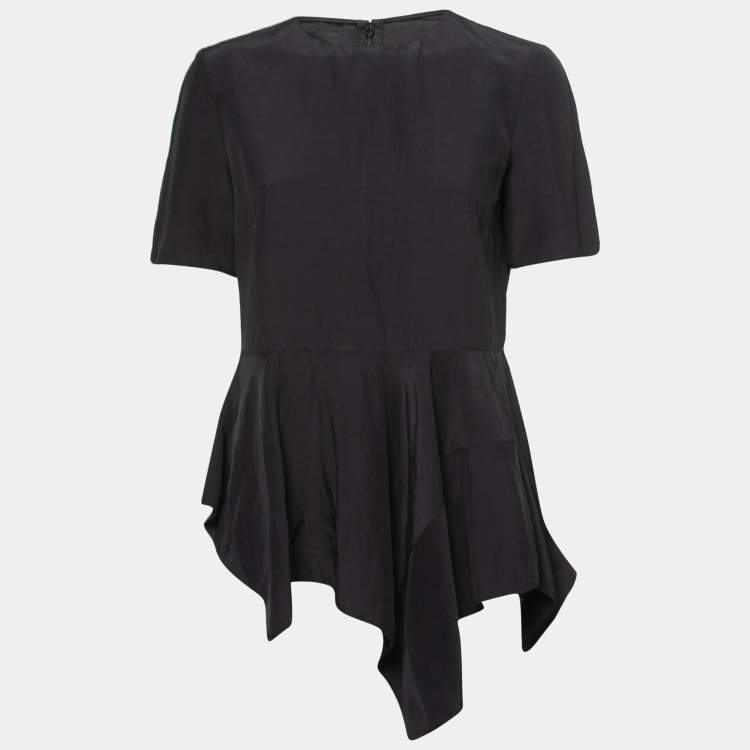 Pre Owned Marni Black Linen Blend Asymmetrical Short Sleeve Tunic Top S