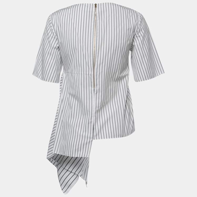 Pre Owned Marni White Striped Cotton Poplin Asymmetrical Hem Top S