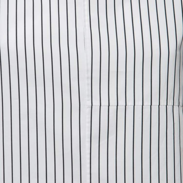 Pre Owned Marni White Striped Cotton Poplin Asymmetrical Hem Top S