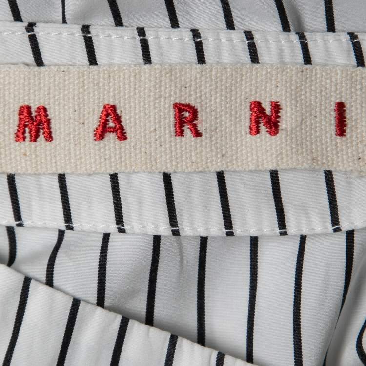 Pre Owned Marni White Striped Cotton Poplin Asymmetrical Hem Top S