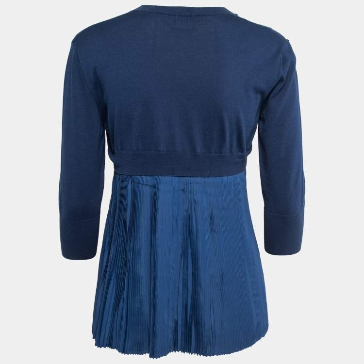 Pre Owned Marni Blue Knit V-Neck Pleated Pullover M
