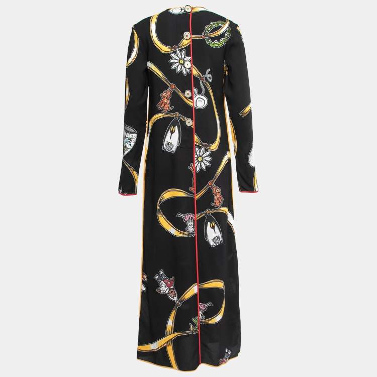 Pre Owned Marni Navy Black Printed Crepe Button Front Maxi Dress M