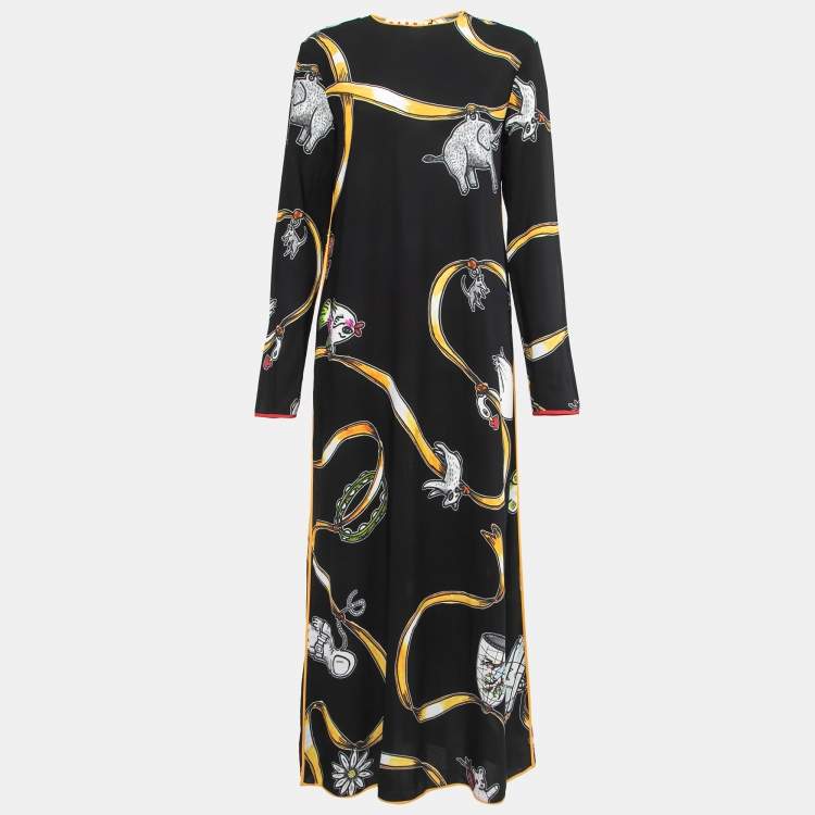 Pre Owned Marni Navy Black Printed Crepe Button Front Maxi Dress M