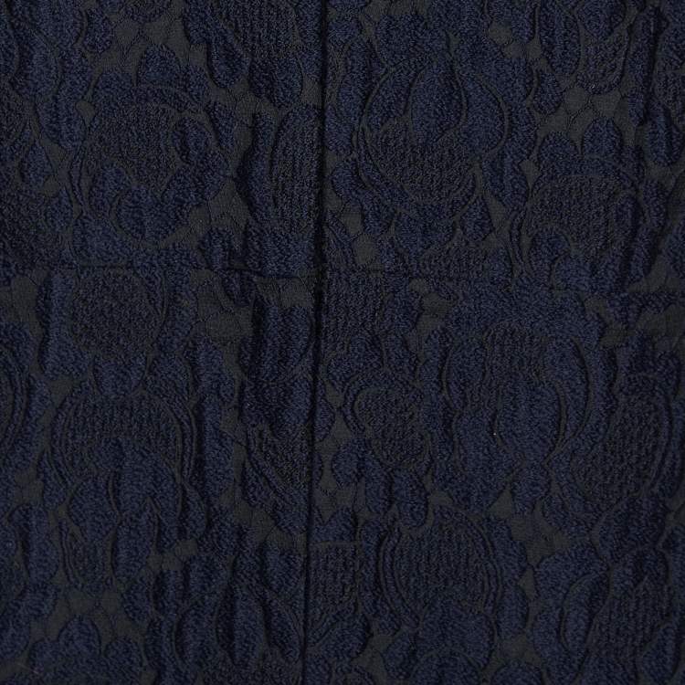 Pre Owned Marni Navy Blue Floral Jacquard Hook Front Jacket M