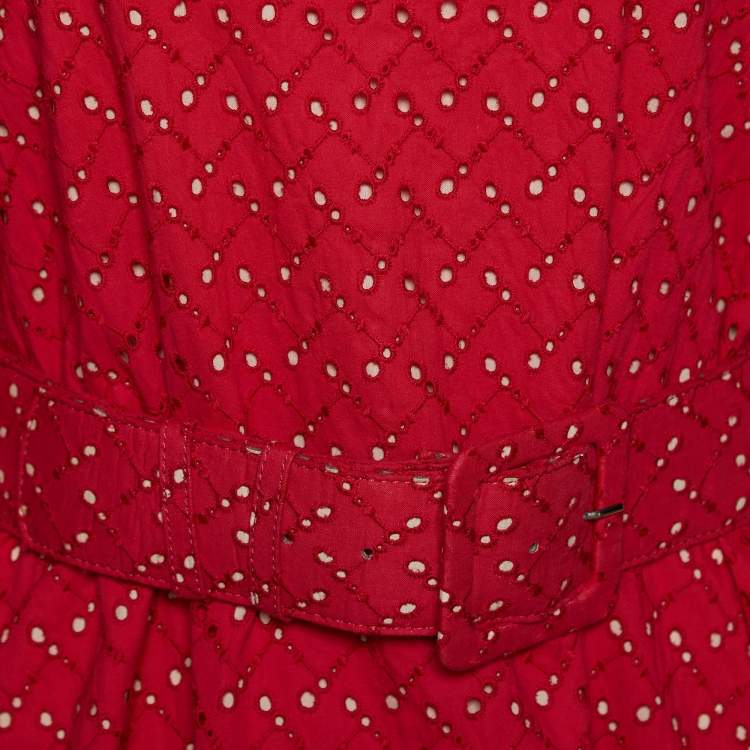 Pre Owned Marni Red Embroidered Cotton Belted Midi Dress S
