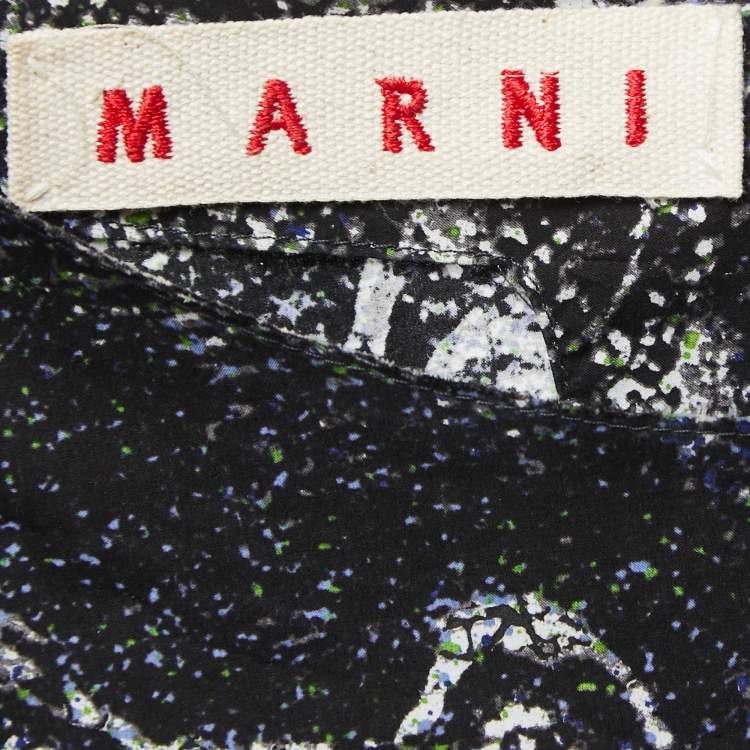 Pre Owned Marni Black Printed Cotton Full Sleeve Short Dress M