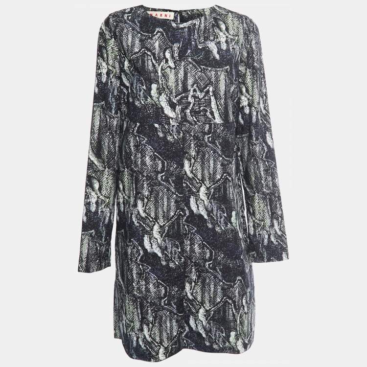 Pre Owned Marni Black Printed Cotton Full Sleeve Short Dress M