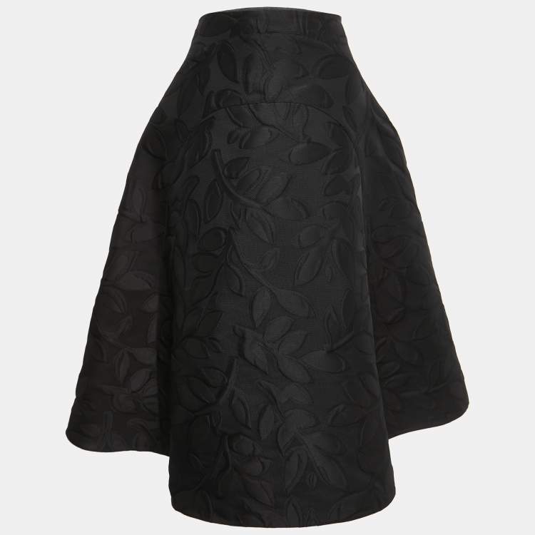 Pre Owned Marni Black Leaf Patterned Textured Flared Midi Skirt S