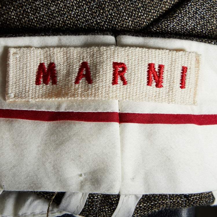 Pre Owned Marni Brown Patterned Wool & Silk Cropped Trousers S